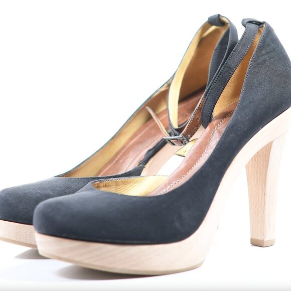 Lanvin Satin Wooden Heel Platform Ankle Strap Pumps - Size 39 - Picture 3 of 9